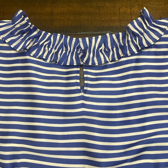 Talbots Women Top Size XL Blue White Stripe Sleeveless Ruffle Collar Side Zip - Picture 9 of 11